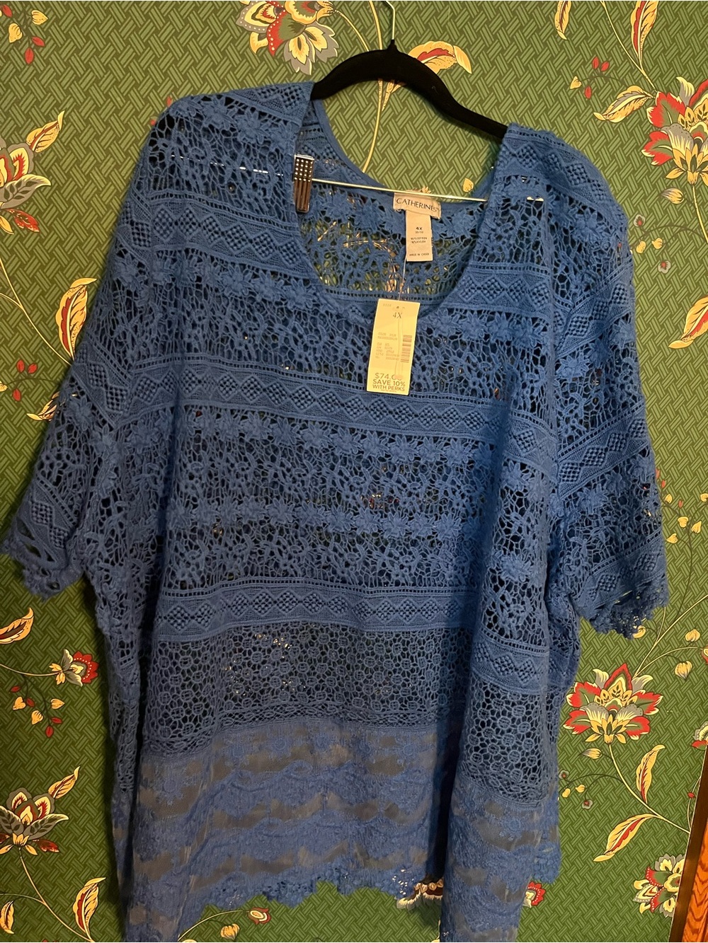 Catherines Blue Crochet Lace Scoop Neck Tunic